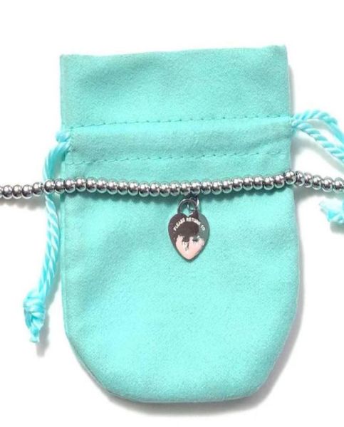

15mm blue heart bracelets women 4mm beaded chain strands stainless steel couple gifts for girlfriend accessories whole1745106, Black