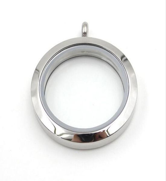 

round locket pendant necklace 30mm glossy stainless steel clear glass living floating memory charms stone storage souvenir1295573, Silver