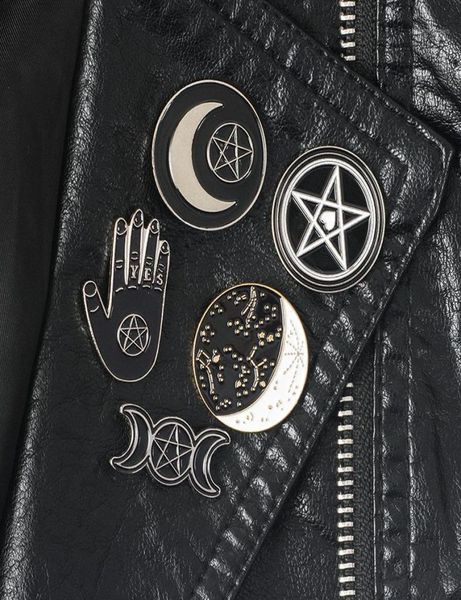 

pentagram moon witch triple pins constellation wizard collection brooches witchy goth jewelry lapel pin for wi9211988, Gray