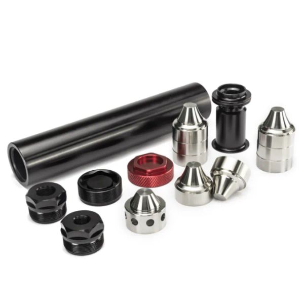 

1.56"od 7.9"l aluminum solvent filter 1-3/16x24 mount fuel trap hybrid 1x stainless steel skirted cup 8x radial cups with 1/2x28 5