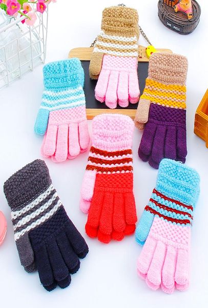 

kids jacquard gloves winter plus velvet thickening gloves kids boys girls striped knitted gloves children knitting finger glove1204398, White