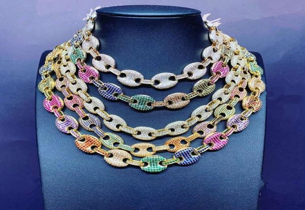 

new 12mm color zircon pig nose chain coffee bean chain micro set colorful hip hop dj men039s jewelry fashion personality neckla2711927, Silver