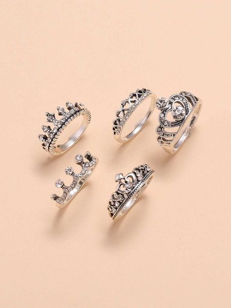 

women's accessories 5pcs rhinestone decor ring, Silver