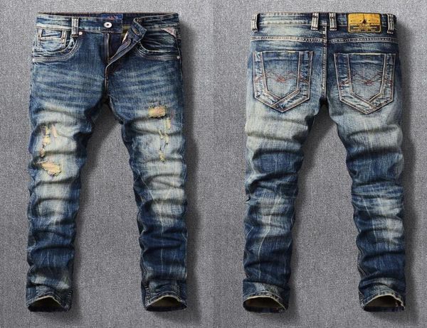 

men039s jeans ly vintage fashion men retro blue elastic slim fit ripped embroidery designer casual denim pants1730785