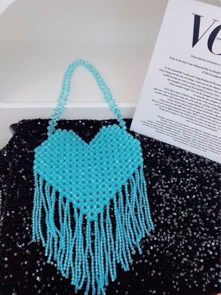 

acrylic beaded bag love handbag pure handwoven fashion trendy heavy duty tassel shoulder bag 230725
