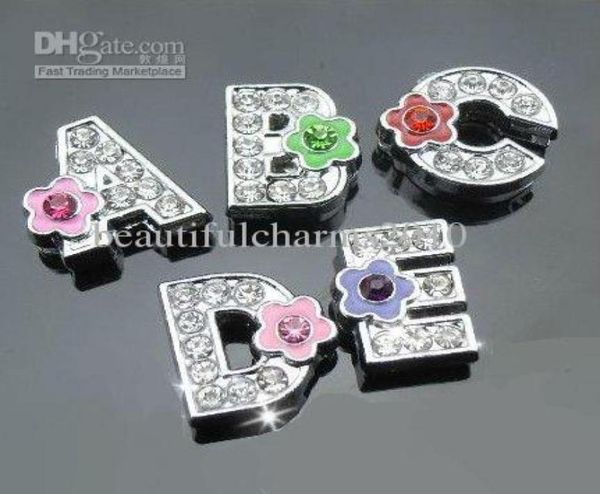 

whole 130pcslot 8mm az flower rhinestones slide letters diy alphabet charms fit for 8mm leather bracelet phone strips3064341, Bronze;silver