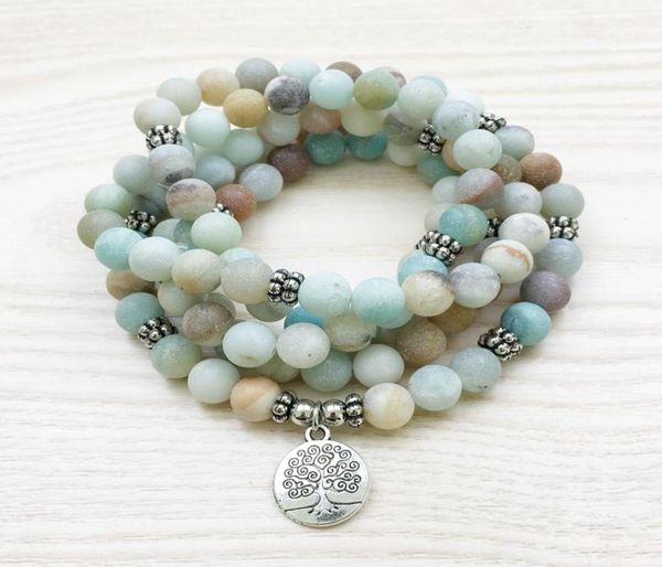 

sn1144 matte 8mm amazonite 108 mala bracelet or necklace tree of life bracelet yoga jewelry 3172336, Black