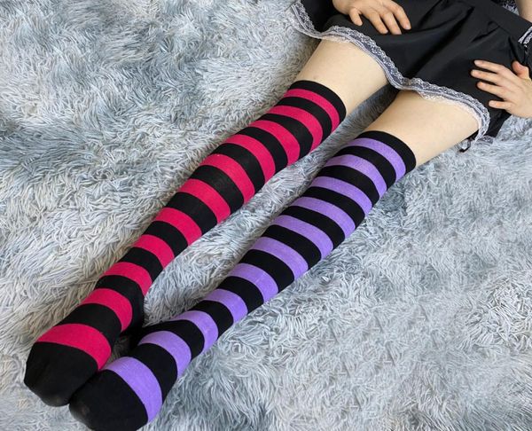 

costume accessories anime japanese style stockings lolita twodimensional jk uniform striped candycolored kneeshaping cotton soc7807328, Silver