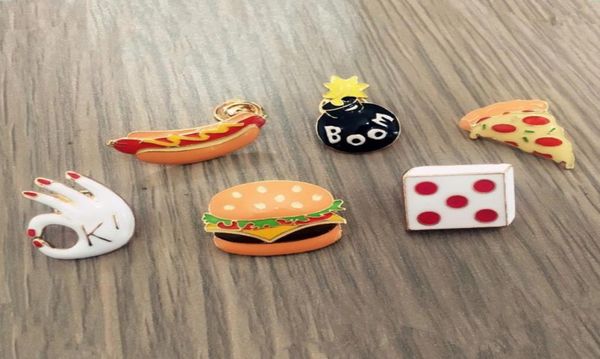 

cute food goods burgers pizza dog series badges whole enamel brooches lapel pin for women mens suit backpack hat drop ship2282634, Gray