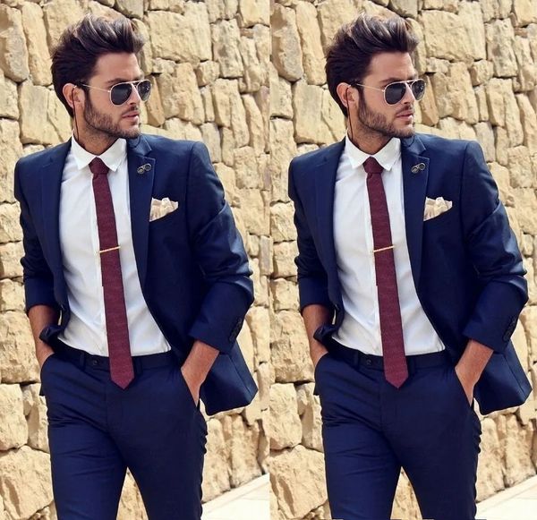 

navy blue two buttons mens suits slim fit wedding grooms tuxedos notched lapel formal prom suit jacket pants, Black;gray
