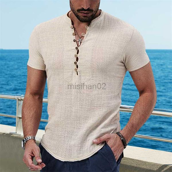 

men's casual shirts 2023 summer men's cotton linen shirt short sleeve breathable shirts solid color casual basic cotton linen shir, White;black