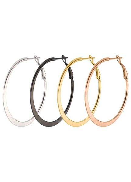 

brand big hoop earrings women earrings lobster clip clasp simple antiallergic stainless steel gold plated flat round earrings9209638, Golden;silver