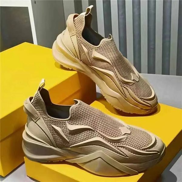 

white mesh men sneaker flow slip-on knit sneakers shoes corrugated sole trainer techniques rubber tech fabrics traine embellished lightweigh, Black
