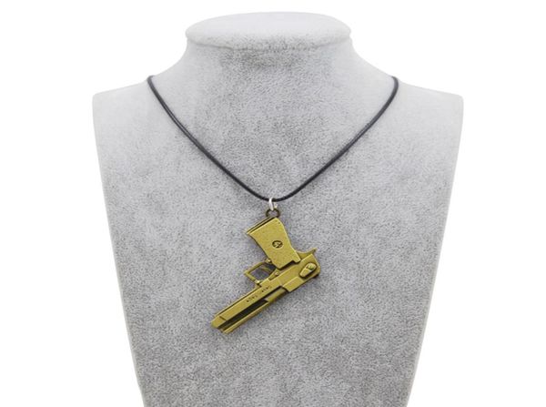 

original new counter strike leather chain men039s revolver choker necklace vintage gold cs go gun necklace men jewelry party so8579259, Silver