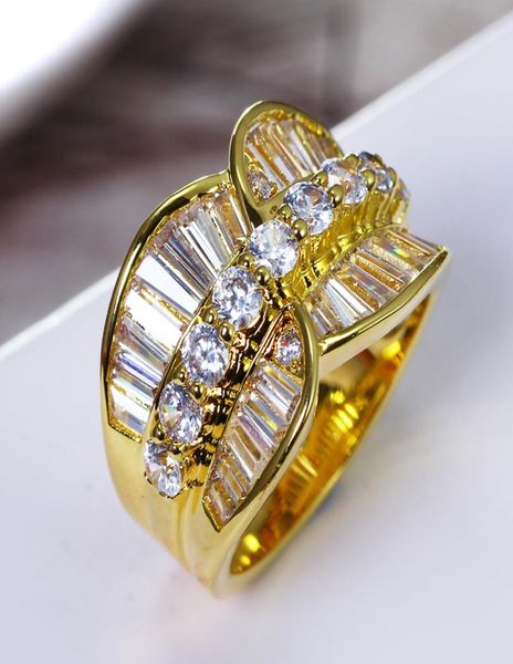 

designer rings jewelry copper ring paved with sparkly crystal zirconia gold and white color ring elegant design1405952, Golden;silver