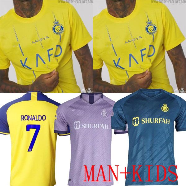 

al nassr fc soccer jerseys ronaldo 2023 home yellow away 23 24 cr7 gonzalo talisca ghislain konan vincent aboubakar men football shiirt al-n, Black;yellow