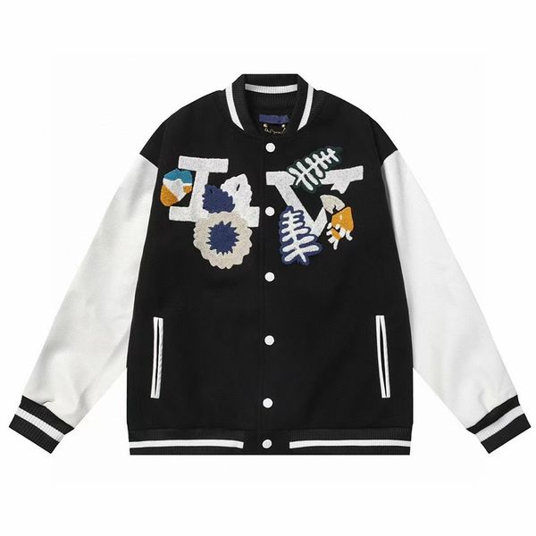 

green men jacket flocking leather sleeves baseball coat uniform jacket single breasted warm jackets couples varsity coats men's designe, Black;brown