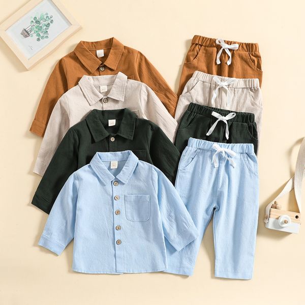

clothing sets kids boys 1 4 years autumn cotton children button long sleeve shirts pants clothes suit for outfits 230724, White