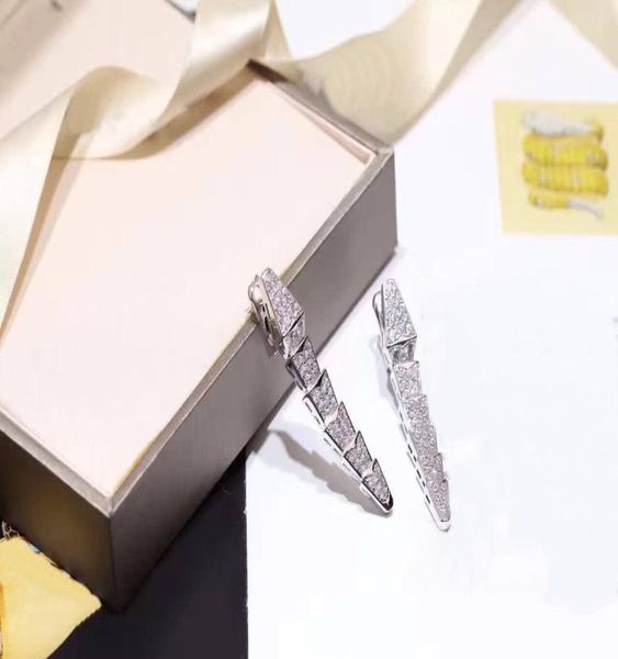 

europe america deluxe fashion lady wome brass full diamond serpent 18k gold plated engagement stud earrings2213806, Golden;silver