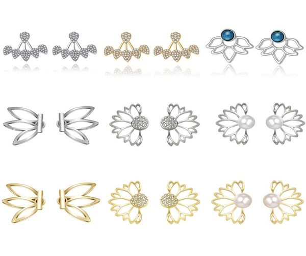 

turquoise crystal pearl lotus teardrop stud earring for women elegant silver gold plating earrings trendy party weddi5227090, Golden;silver