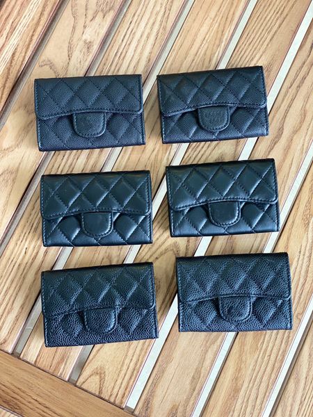 

black caviar design mini wallets men women card holders gold&silver hardware genuine leather credit cardholder with box 992531, Red;black