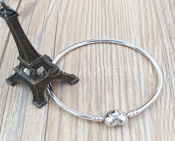 

moments silver bangle bracelet logo heart clasp authentic 925 sterling silver fits european pandona style jewelry charms beads and5363868, Black