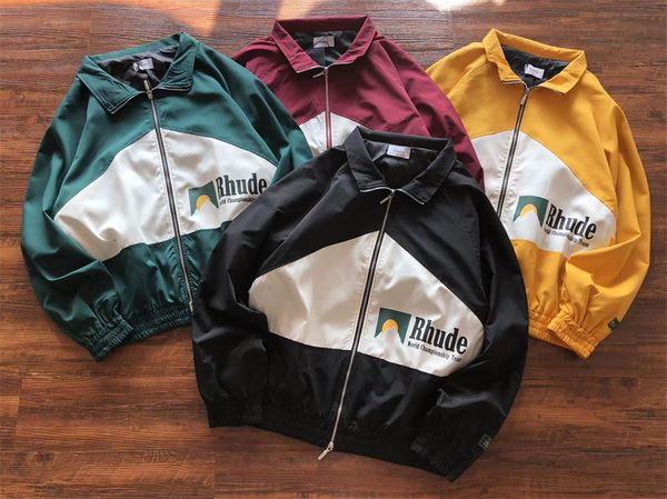 

men's jackets 2023ss rhude patchwork jacket men women 1 quality pill zipper outwear moonlight sunset printing coats goth hip hop gym 23, Black;brown