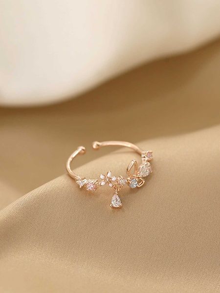 

women's accessories rhinestone flower decor cuff ring, Silver