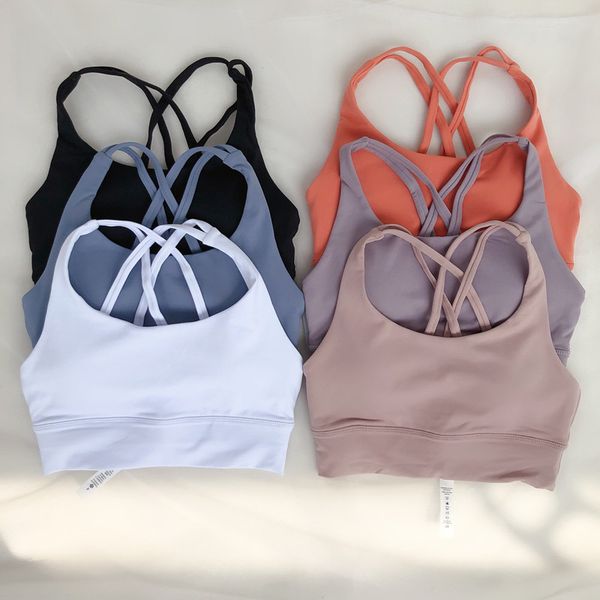 

ll designer solid color women sports yoga bra fintness tank quick dry running bra push up cross back shockproof underwear lycra polyester f
