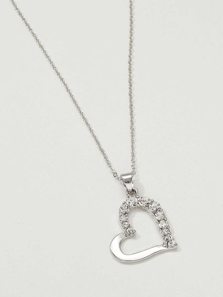 

women's accessories rhinestone decor heart pendant necklace, Silver
