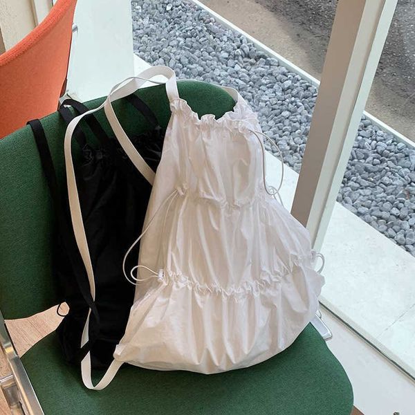 

ins waterproof nylon large capacity drawstring backpack lightweight pleated casual men's and women's backpack 230715