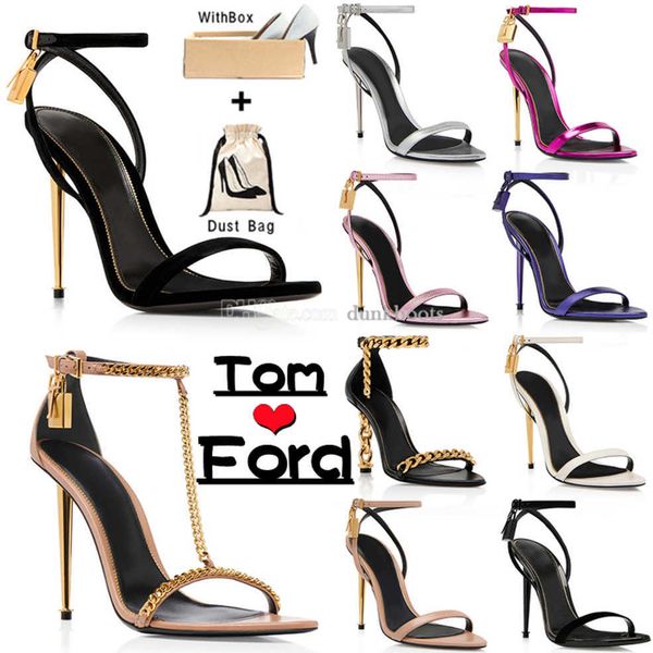 

designers brand party dress shoes heels shoe elegant women shoes padlock pointy naked hardware lock and key woman metal tom-fords stiletto w, Black