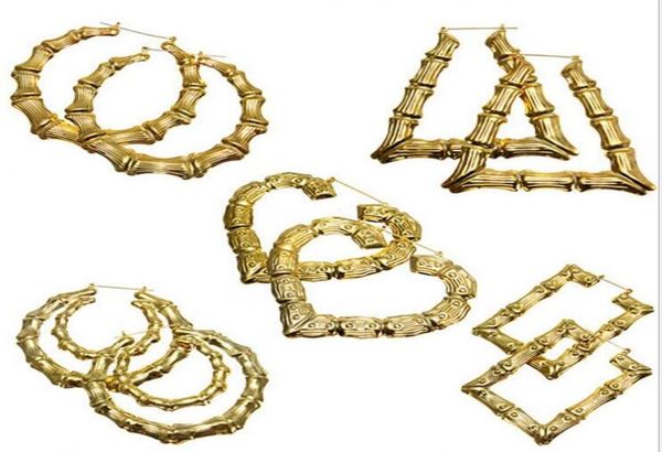 

fashion jewelry multiple shapes ethnic large vintage gold plated bamboo hoop earrings for women choice 15414171968, Golden;silver