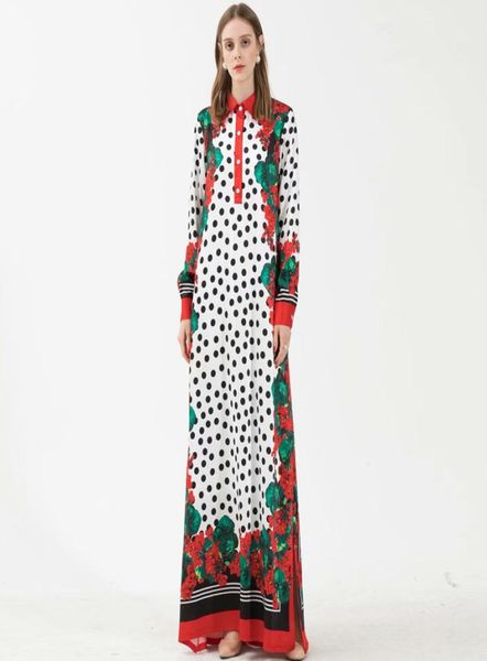 

women's dresses turn down long sleeves floral printed split fashion casual long designer dress9372605, Black