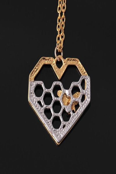 

heart necklace women goldsilver color honeycomb bee animal pendant necklaces party jewelry prom gift choker beautiful necklace9227235, Silver