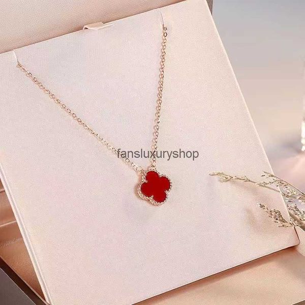

van clover double sided four-leaf clover necklace women's ins color fast collarbone chain 2023 new online red trinkets valentine's, Silver