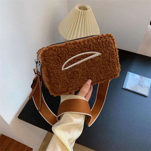 

plush small square bag new fashion foreign camera bag designer slung a portable handbag, Black