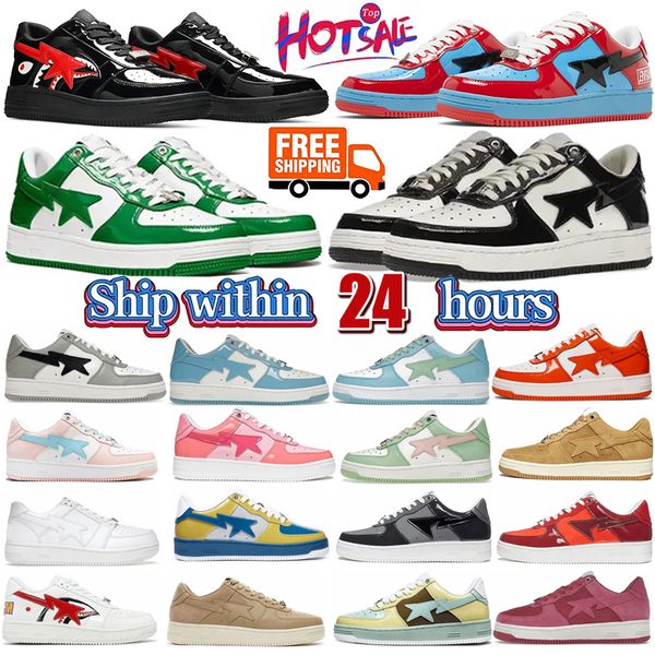 

new designer running shoes low for men women sneakers patent leather shark face black white blue camouflage skateboarding jogging sports sta