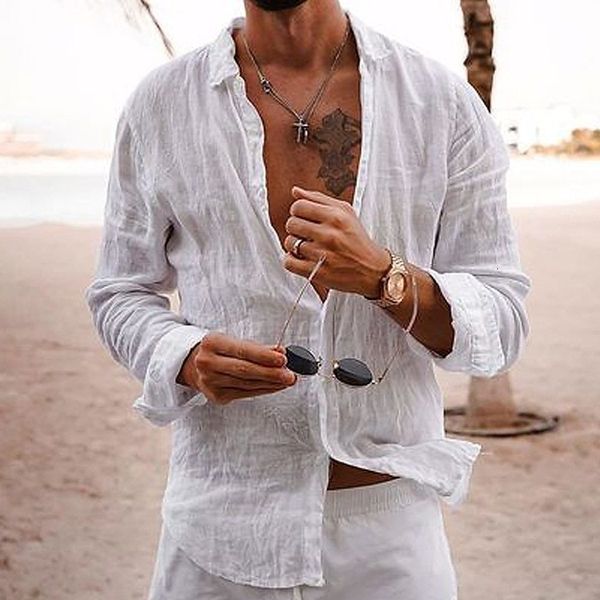 

mens tshirts men casual cotton linen blouse spring autumn solid color long sleeve loose shirts male fashion turndown collar shirt 230724, White;black