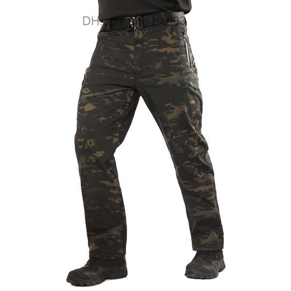 

men's pants winter fleece shark skin soft shell tactical pants military camouflage pants men windproof waterproof warm camo army pants, Black
