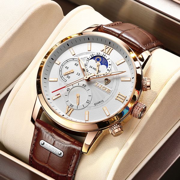 

wristwatches lige men watches fashion leather waterproof luminous brand luxury mens quartz wristwatch relogio masculinobox 230724, Slivery;brown