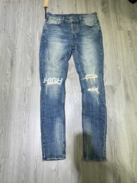 

2023 purple jeans designer purple ksubi jeans exclusive correct version brand elastic casual long men's summer new style designer jeans, Blue