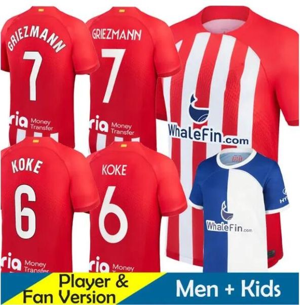 

23/24 atletico madrids camisetas soccer jerseys de kids kit futbol 2023 2024 football shirt home away training player version 7 griezmann ko, Black;yellow