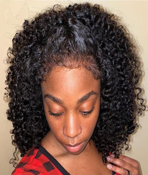 

2022 trend deep curly human hair wigs for black women glueless afro hd front none lace brazilian virgin hair wig9984091, Black;brown