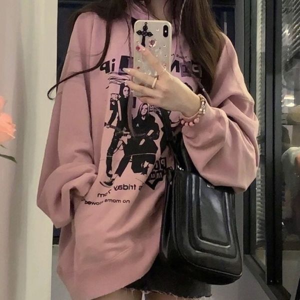 

womens hoodies sweatshirts houzhou pink y2k streetwear women vintage oversized kpop korean fashion sweatshirt female harajuku aesthetic pull, Black