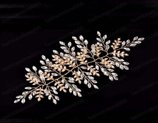 

fashion crystal bead hair vine handmade barrettes bride hair jewelry headpiece tiara and crowns wedding hair accessories7556906, Slivery;golden