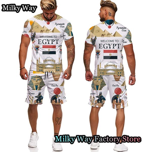 

mens tracksuits summer egyptian mythology tracksuit fashion outfit pharaoh tshirt shorts set vintage clothing casual streetwear 230724, Gray
