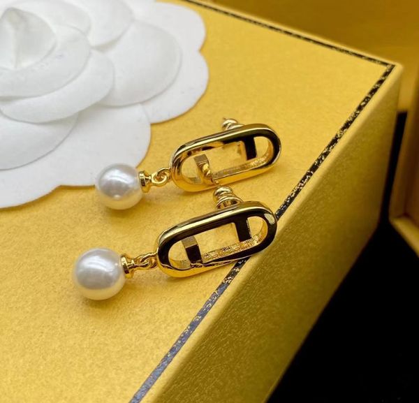 

new 18k gold charm earrings alphabetic pearl pendant luxury designer earring ladies party wedding gift jewelry9506788, Golden