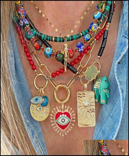 

pendant necklaces pendants jewelry evil eye heart red green necklace for women choker goth aesthetic boho vintage collier femme fa9840994, Silver