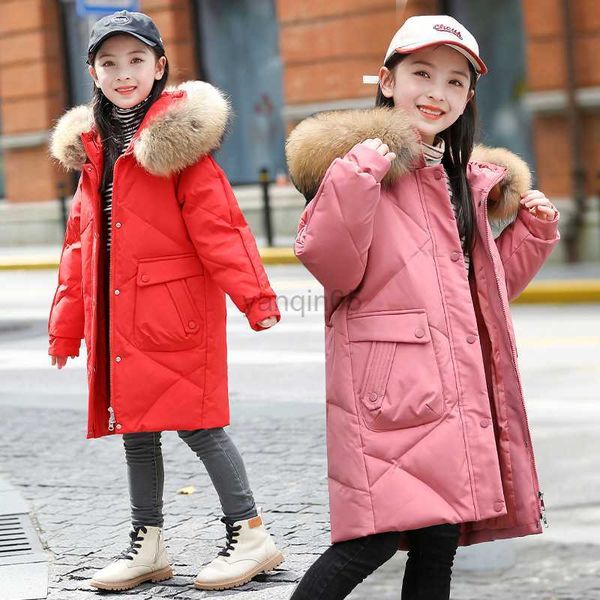 

down coat winter down jacket for girl fur collar children thicken hooded long teenage girl outerwear coat 4-13years kids snowwear hkd230725, Blue;gray